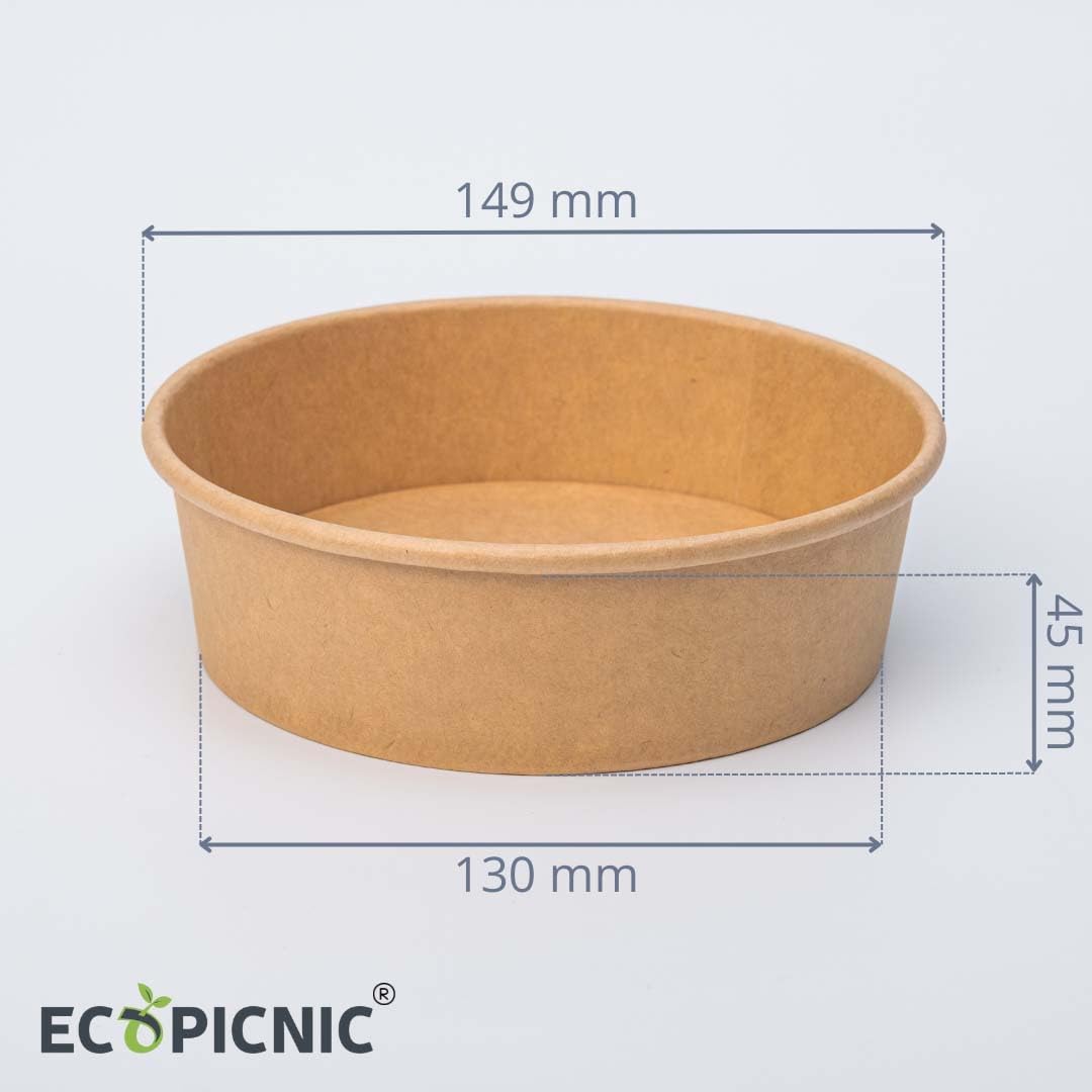 Ensaladeras Redondas de Papel Kraft con Tapa PET 50 unidades 500 ml | Cuencos desechables de cartón kraft con tapa, ideales para ensaladas, sopas, aperitivos y alimentos para llevar
