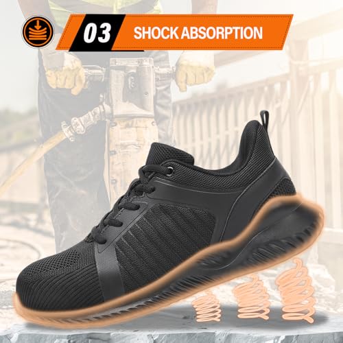 Image of LUPWEE Steel Toe Shoes for Men Women, Slip Resistant Safety Work Shoes Puncture Proof Comfortable Indestructible Sneakers with Specialized Work Insole for Industry Construction Warehouse