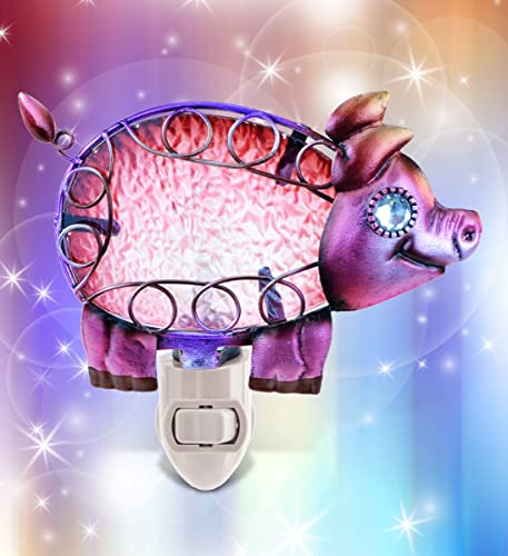 Puzzled Glass Art Night Light, Plug In Decorative Socket Lamp, Manual On & Off Portable Light For Stairway, Bedroom, Bathroom, Nursery, Home Accessory & Kitchen Decor - Pig #TOP4