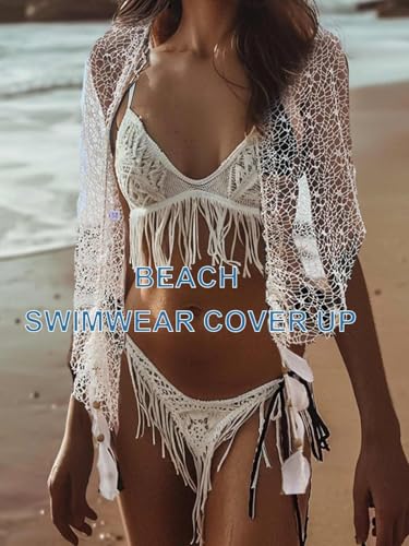 EASEDAILY Women Swimwear Cover Up Fashion Beach Shawl Capelet Triangle Sunscreen Net Triangle Fishnet Feathers Skirt3