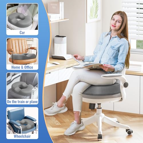 Image of CloudBliss Donut Pillow Stadium Seat Cushion for Tailbone Pain Relief and Hemorrhoids, Memory Foam Seat Chair Cushion, Portable Seat Cushions for Bleachers, Car, Home & Office