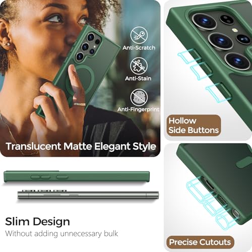 Image of Rayboen for Samsung Galaxy S23 Ultra Case Magnetic, [Compatible with Magsafe] Protective Skin Finish Matte Phone Cover for Samsung S23 Ultra with Translucent Hard Back & Soft Edge, Matte Green