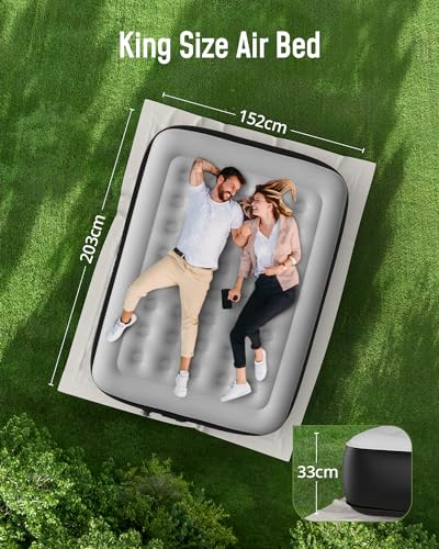 Airefina King Inflatable Mattress, Air Bed with Built-in Electric Pump, Blow Up Mattress in 3 Mins Self-Inflation/Deflation, Portable Airbed Carry Bag for Camping, Travel & Guests, Home -203x152x33cm - Image 4