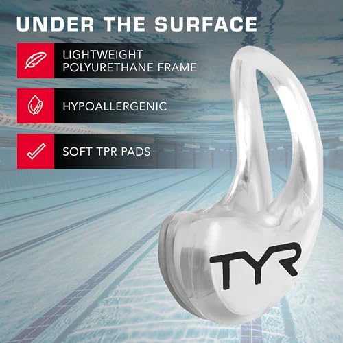 Image of TYR Ergo Swim Clip - Low Profile Nose Plug for Front Snorkels | Lightweight Polyurethane Frame | Hypoallergenic TPR Nose Pads | Ideal for Front Mount Snorkels | 100% Latex-Free Comfort