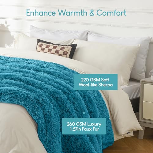 Image of Cottonblue Adults Weighted Blanket 17lbs 60x80 inches for Queen Bed, Faux Fur Sherpa Weighted Blanket for Sofa Couch Bed, Plush Cozy Bed Blanket with Glass Beads for Calm and Relax,Teal Green