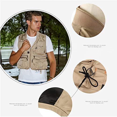 F Fityle Homens Multi Pocket Vest Colete Pesca - Cáqui XXL