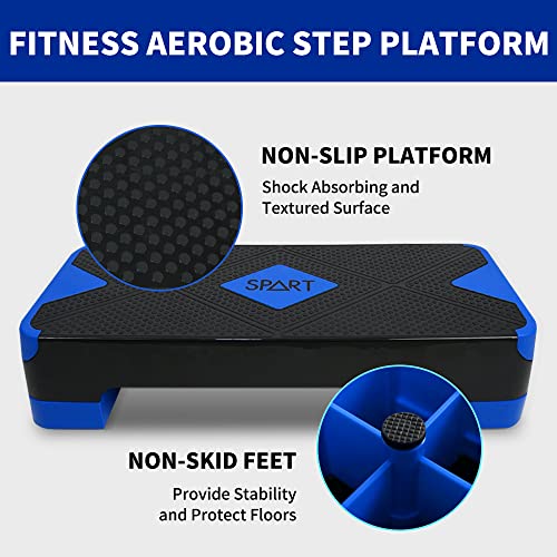 SPART Adjustable Workout Aerobic Stepper, Aerobic Exercise Step Platform with 4 Risers, Exercise Step Deck for Fitness, 3 Levels Adjust 4" - 6" - 8" Height, 26.77" Trainer Stepper with Non-Slip Surface Home Gym & Extra Risers Options - Image 4