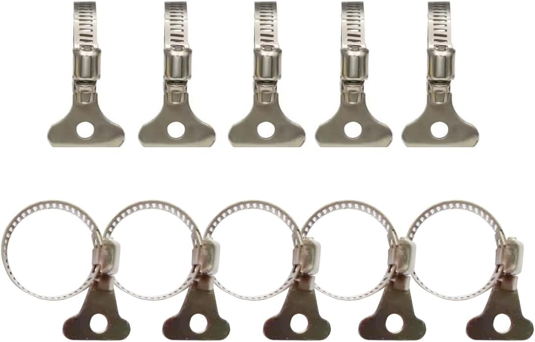QINALO 10-Pack 304 Stainless Steel Hose Clamps with Adjustable Thumb Screw, Key-Type Design, 8mm Bandwidth, Ideal for Plumbing, Automotive, and