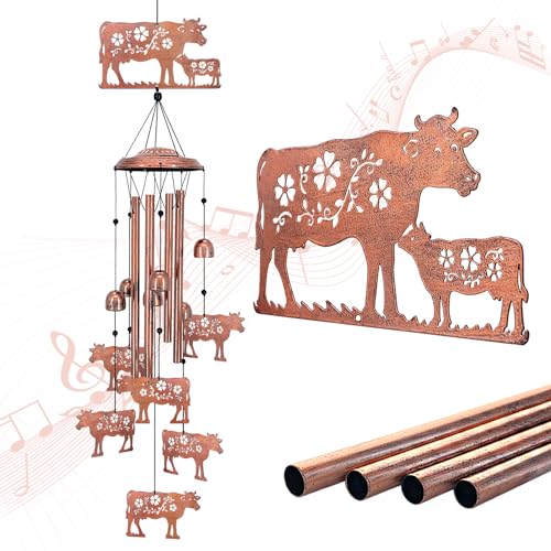 Cow Wind Chimes Outdoor Cow Gifts for Women/Men/Mom/Wife/Grandma Birthday Gifts Memorial Gift Metal WindChimes for Outside/Indoors, Lawn, Patio, Home, Porch, Yard Decor, Garden Decorations