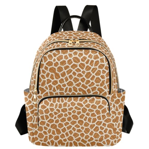 Mochila para mujer de piel de jirafa elegante diseño marrón con tres bolsillos de cremallera