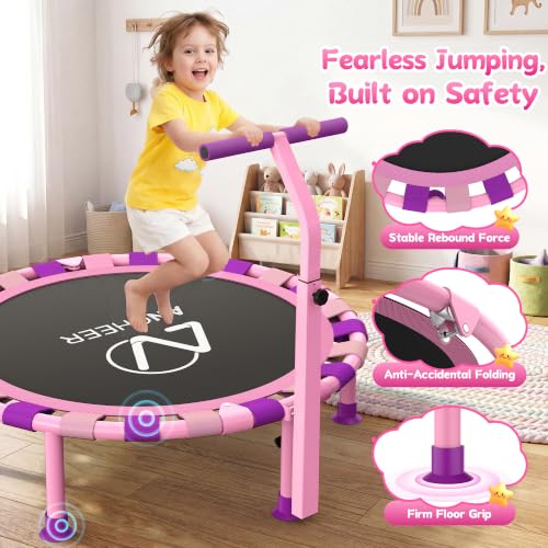 Image of ANCHEER 38 inch Toddler Trampoline for Kids, ASTM Certified Foldable Mini Trampoline with Adjustable Foam Handle, Indoor & Outdoor Kids Trampoline, Quiet Design, 200 LBS Capacity, Easy Assembly