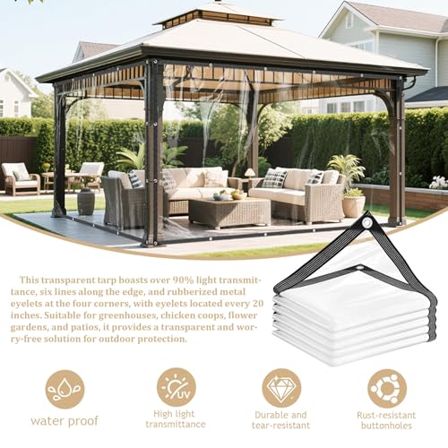 Image of Clear Tarp 3x6ft with Grommets Thickened 14Mil Clear Tarps Heavy Duty Waterproof Tear Resistant PVC Vinyl Reinforced Edges for Small Patio Porch and Outdoor Greenhouse Plant Cover