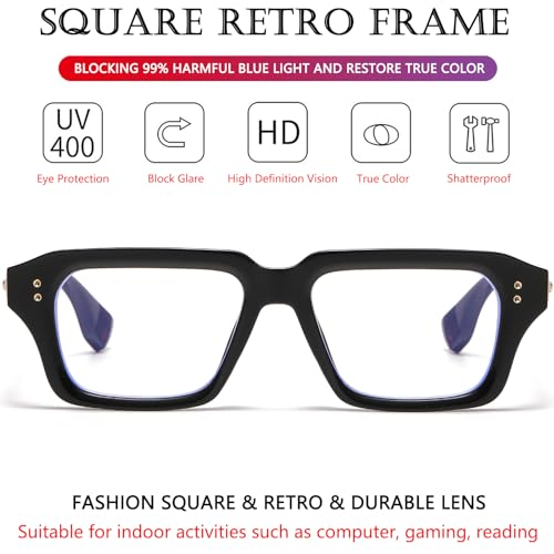 Image of AIEYEZO Fashion Square Blue Light Glasses for Men Women Retro Thick Frame Blue Light Blocking Computer Glasses