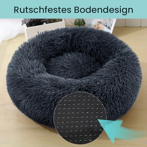 OKPOW Donut Hundebett Fuer Mittelgroße Hunde: Flauschig Welpenbett Rund Kuscheliges - Anti Angst Katzenbett Comfy - Plüsch Haustierbett Waschbar