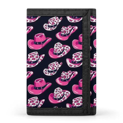 Cow Pink Cowboy Hat Print Wallet for Men, 8 Credit Card Holder Slim Minimalist Front Pocket Small Mens Bifold Wallets