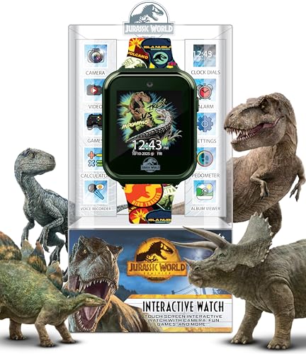 Jurassic World Kids Interactive Smart Watch with Touchscreen, Camera, Games, Pedometer, Alarm Fun Learning Digital Watch for Boys & Girls – Jurassic-Themed Silicone Strap – Fits Wrists 5.5”-8”2