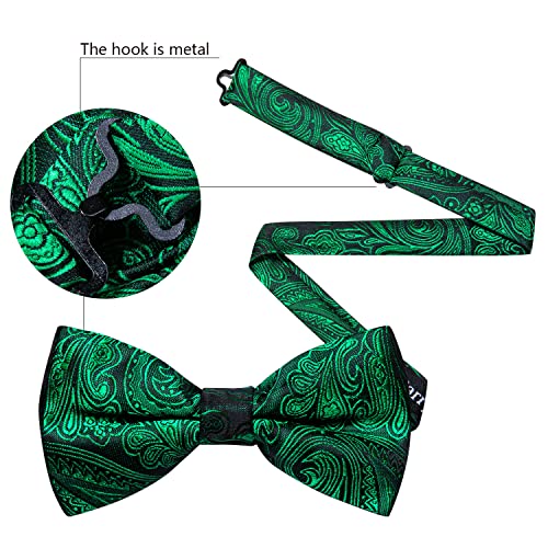 Image of Barry.Wang Paisley Striped Bow Tie for Men Silk Pre-Tied Bowtie Pocket Square Cufflinks Set Formal Wedding Party Prom