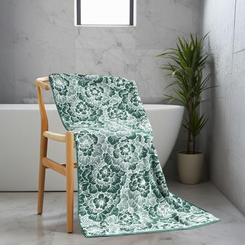 Image of MYTRIDENT Towels for Bath, Floral Collection, 100% Cotton Towel, 1 Pc Bath Towel (75 cm x 150 cm) - Green