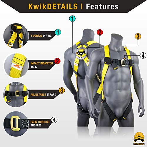 Kwiksafety (Charlotte, Nc Tsunami Combo (Premium Braided Rope) Vertical Lifeline Rope, 1-D Ring Safety Harness, Lightweight Tool Lanyard Ansi Osha Fall Protection System Safety Equipment | 50 Ft. #TOP3