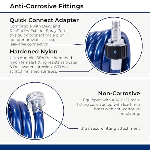 Image of SpringHose RV Quick Connect Water Hose, 3 /8-in x 50-ft | Blue, Coiled RV Water Hose, Drinking Water Safe, Premium Polyurethane, Lightweight, Male Adapter, Made in Canada