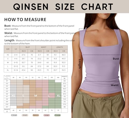 Image of QINSEN Women's Square Neck Sleeveless Double-Layer Tank Tops Basic Tight T Shirts