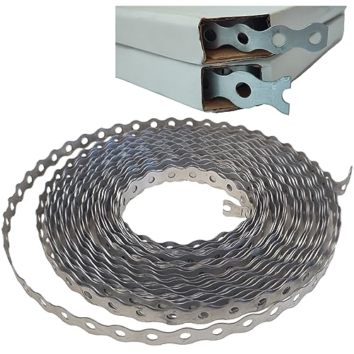 Image of Galvanised Metal Band Steel Fixing Strap Builders 10 Meters / 33ft (12mm) Roll Strip Fence Brackets Fixing Banding Ties with Small Holes (17mm x 10m)