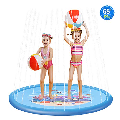 Podazz Sprinkler Mat, 170cm children playing outdoor water play water spray pad Garden Spray Mat Fun Backyard Fountain Play, for Boys and Girls