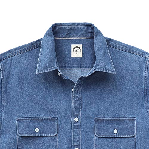 Dubinik®Mens Short Sleeve Button Down Shirts Denim Short Sleeve Shirt Men Two Pocket Western Soft Work Casual Denim Shirt3