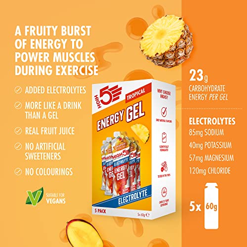 HIGH5 Energy Gels with Electrolytes - Quick Release Sports Gels for Peak Performance - Natural Fruit Juice & Caffeine-Free - Energy Boost for Running, Cycling, Endurance (Tropical, 5 x 60g) - Image 3