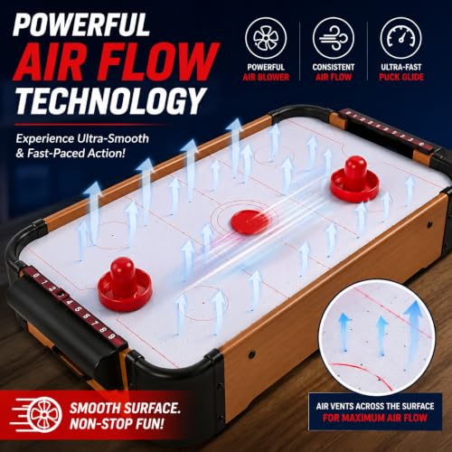 Image of IRIS Mini Arcade Air Hockey Table- A Toy for Girls and Boys,Table- Top Game for Kids, Teens, and Adults- Battery-Operated 51cm x 30.5cm x 10cm (LXWXH)
