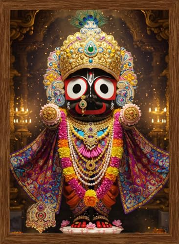 Image of DIVARTH Jagannath Photo with Frame, Lord Jagannath Painting, Hindu God Wall Art, Spiritual Photo for Home Decor, Pooja Room, Mandir, Gift Frame, 10x13 Inch (Brown)
