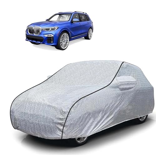 Image of Sulfar 100% Waterproof Car Body Cover Compatible with Mirror for BMW X7 (Triple Stitched, Full Bottom Elastic, Magic Silver with Black Piping)