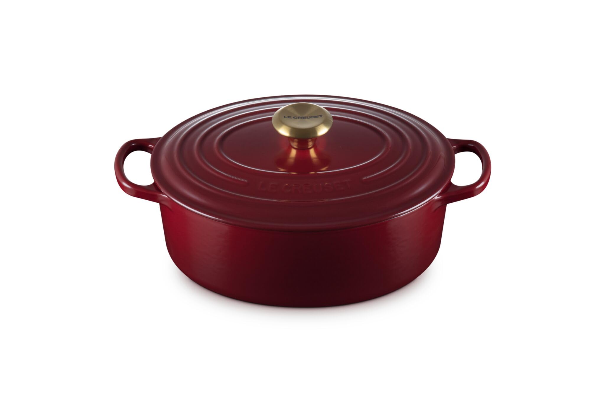 Le Creuset Signature Gusseisen-Bräter mit Deckel, Ø 27 cm, Oval, Für alle Herdarten und Induktion geeignet, Volumen: 4,1 l, 4,425 kg, Garnet, 21178279494441