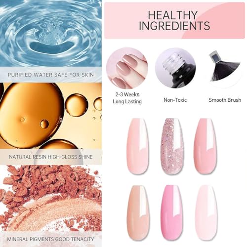 Nail Polish Sets-Quick Dry & Long Lasting Nude Pink nail polish-Nail Varnish-Non Toxic Oily Nature No Need UV Nail Paint For Diy Nail Art Manicure At Home No Need Cure 6PCS(Sweet Encounters) - Image 4