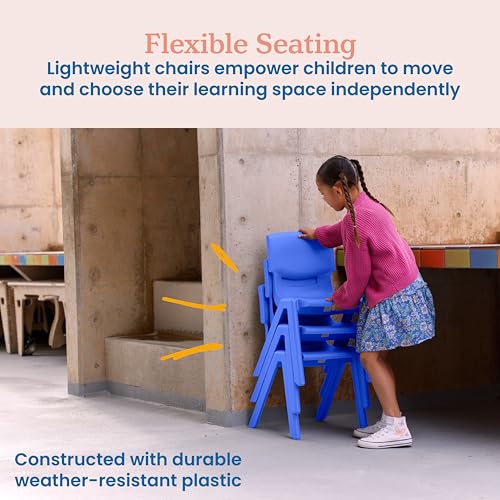 Image of ECR4Kids 14in Plastic School Stack Chair, Classroom Furniture, Blue, 4-Pack