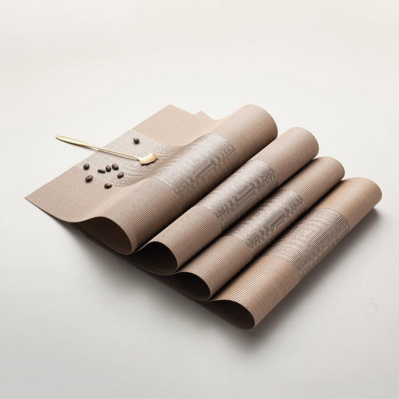 Image of YELONA Placemats Set of 4, Heat-Resistant Woven Vinyl Table Mats, Non-Slip & Washable Dining Tablemats for Kitchen & Dinner Decor, Peanut Brown (45cm x 30cm)