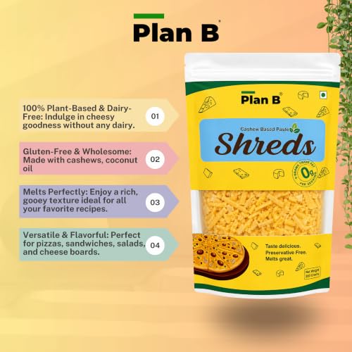 Image of Plan B Plant Based Cheese Shreds, 200g | Dairy-Free & Lactose-Free | Perfectly Meltable Cheese Shreds for Pizzas, Pastas, Sandwiches & More | Gluten-Free