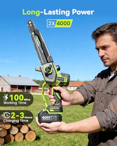 Image of 10 Inch Electric Pole Saws for Tree Trimming, 1000W Brushless Pole Saw and Mini Chainsaw 2 in 1, 2*4000mAh Battery, Lightweight Tree Saw with Extension Pole, 16Ft Max Reach Tree Trimmer Branch Cutter