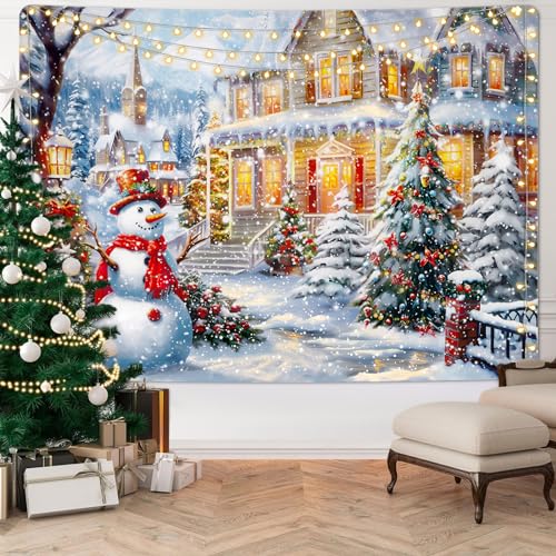 Shiny Flower クリスマスタペストリー クリスマスツリー 雪だるま 210*150cm 壁布 装飾布 北欧風布ポスター 壁掛け 壁飾り 模様替え 装飾用品 コットンリネン 芸術 インテリア 多機能 おしゃれ 部屋や窓の飾り リビングルーム ベッドルーム 個性プレゼント