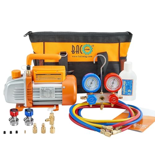 BACOENG 3CFM Vacuum Pump and Manifold Gauge Set - Complete AC Repair Tool Kit for Mini Split/HVAC/AUTO with Heavy Tool Bag - Diagnostic R134a/R410A/R407C