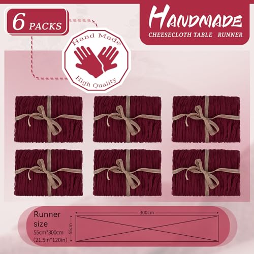 YMHPRIDE 6 Packs Cheesecloth Table Runner Burgundy, 55x300cm Rustic Gauze Fabric Boho Table Runner - Image 2
