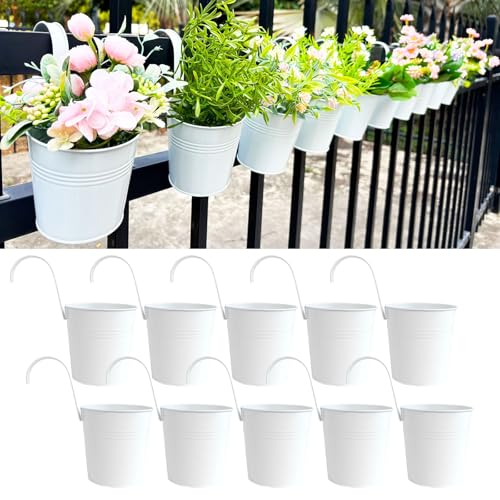 Joyfernal 4" Hanging Planter for Outdoor Plants, Pack of 10 Metal Railing Planters, Small Sized Fence Flower Pots Plants Holder Rustproof, Balcony Patio Garden Decor, White by Joyfernal - Used condition - US$10.19