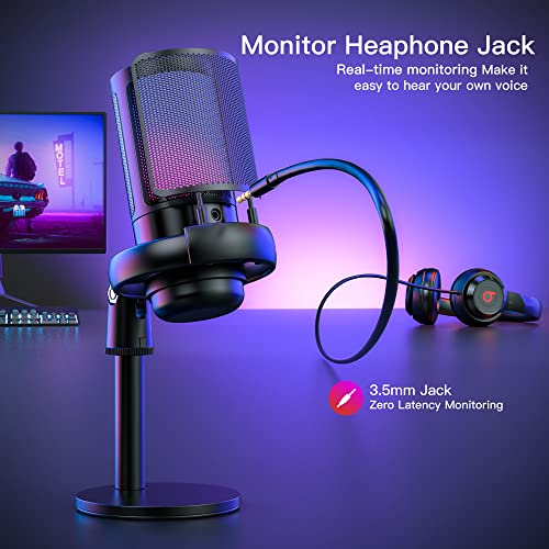 Usb Microphone For Pc,Computer Gaming Mic For Ps4/ Ps5/ Mac,Condenser Mic With Quick Mute,Rgb Light,Pop Filter,Shock Mount,Gain Knob & Monitoring Jack For Recording,Streaming,Podcasting,Youtube #TOP4