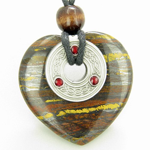 Celtic Triquetra Knot Protection Amulet Tiger Iron Heart Pendant Necklace2
