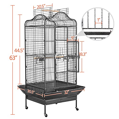 Yaheetech Extra Large Bird Cage 63'' Open Play Top Bird Cage for African Grey Parrots/Amazon Parrot/Caiques/Macaw with 360ï¿½ Wheels