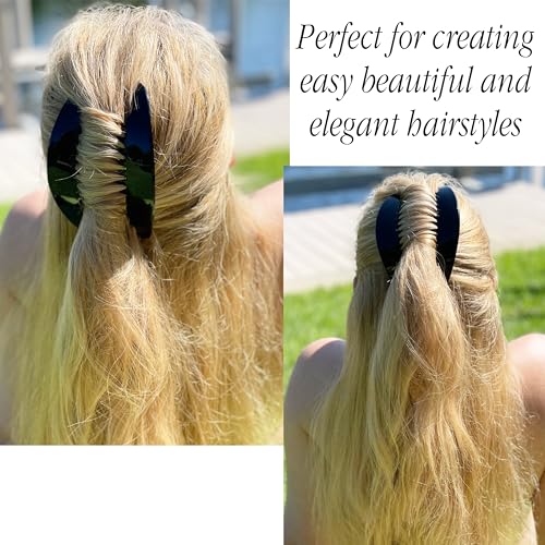 Image of Camila Paris CP2872 /2 French Hair Side Combs, Black Interlocking Combs French Twist Hair Combs, Strong Hold Hair Clips for Women Bun Chignon Up-Do, Styling Girls Hair Accessories, Made in France