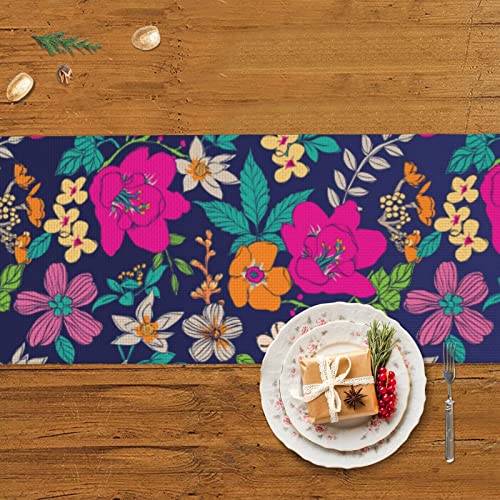 Chemin de table imprimé fleurs en lin taille unique pour protéger votre table