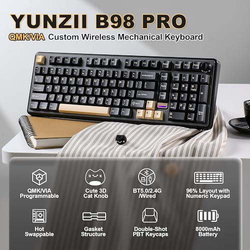 Image of YUNZII B98 PRO 96% Wireless Mechanical Keyboard (Black, Milk Switch)