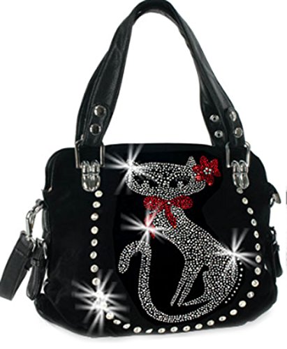 Double handles Rhinestone Cat Purse