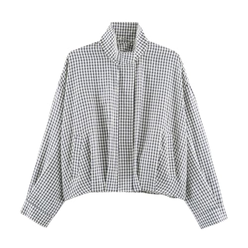 Plaid Bomber Jacket Women Oversized Cropped Funnel Neck Gingham Jacket - image 1